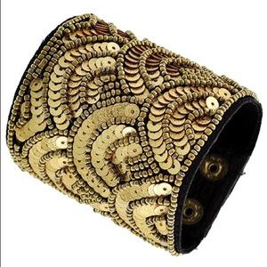 Gold Sequin Black Leatherette Bracelet