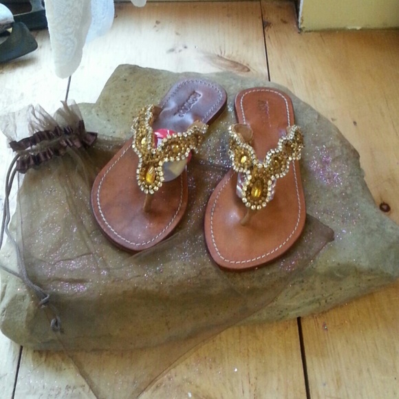 MYSTIQUE Leather & Crystal Sandles &(dust bag)
