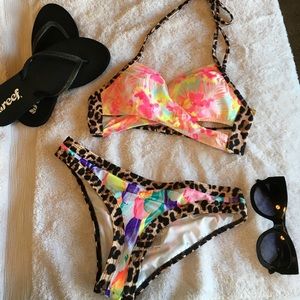 PINK tropical and leopard bikini