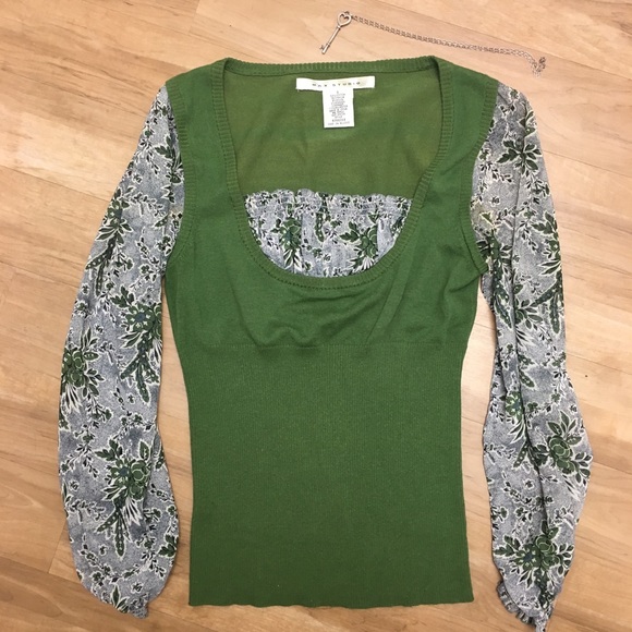 Max Studio Layered Green Sweater Blouse Size S