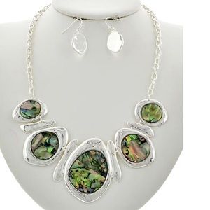 Silver & Green Abalone Shell Necklace set