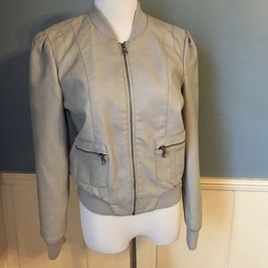Heather Gray, faux leather Moto jacket