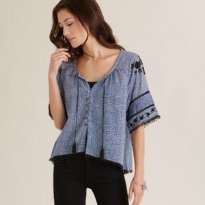 NWT World Market Navy&White Floral Embroidered Top