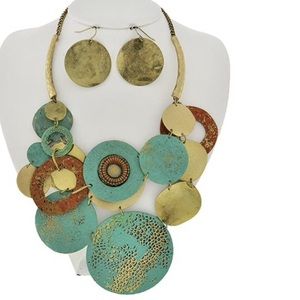 Green & Brown Patina Burnished gold Necklace Set