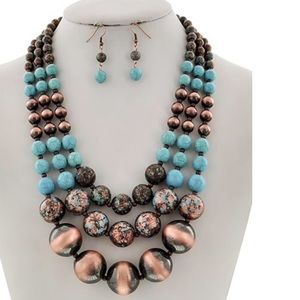 Glam Brown & blue beaded necklace set