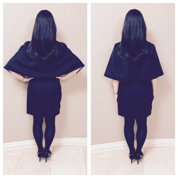 🎉 HP 11/6 🎉Black Mini Capelet Dress - Picture 3 of 4