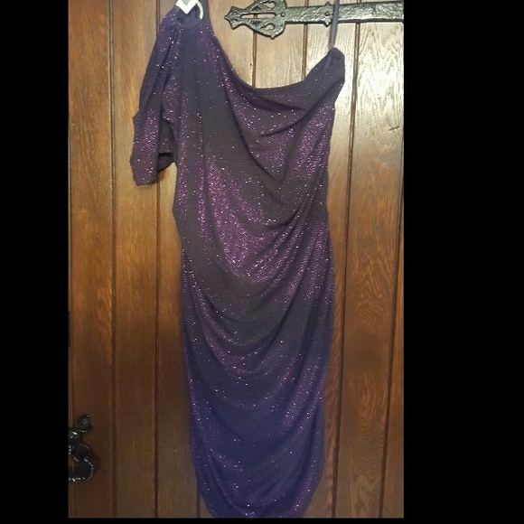 One shoulder shimmery purple/black dress