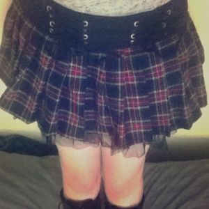 Royal Bones Pleated Plaid Skirt