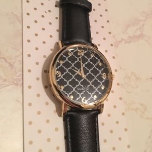 NWTR Black Leather Watch w/ Gold and Damask Face!