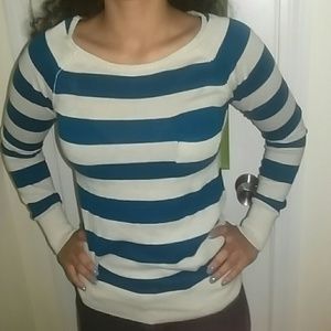 Blue and beige long sleeve sweater