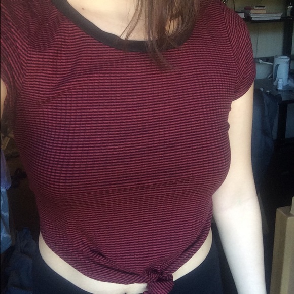 New Black and Burgundy Striped Crop Top
