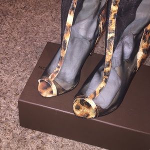 Heels - leopard with mesh panel . Never worn .