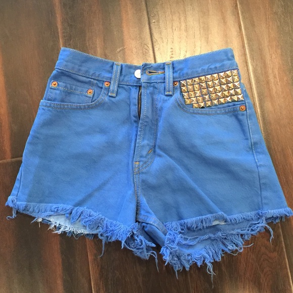 Studded blue denim shorts