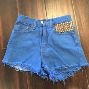 Studded blue denim shorts