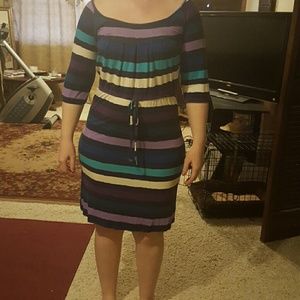 Multicolored stripe knee length dress