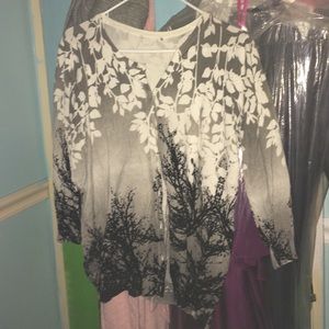 Black, gray, and white cardigan