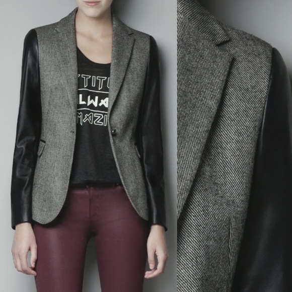 Zara faux leather sleeve blazer