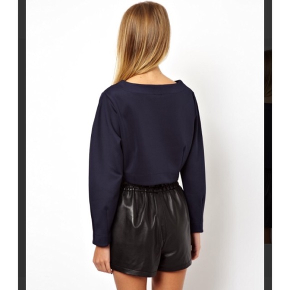 ASOS Premium Crop Top with Ovoid Sleeve - Navy - Picture 3 of 7