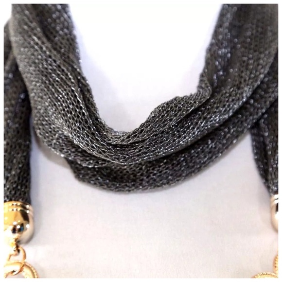 ‼️LAST ONE Metallic Black Mesh Necklace Scarf B199 - Picture 2 of 2