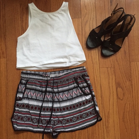 White Aztec Patterned Shorts