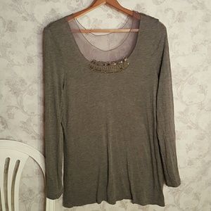 Long gray shirt with bead detail