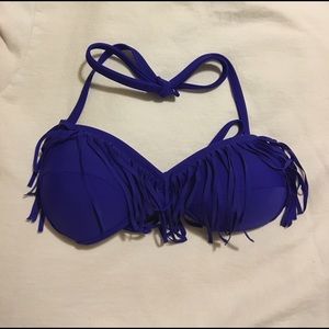 Blue Fringe Push Up Bikini Top