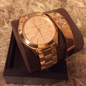 Rose Gold MK watch and bangle combo.