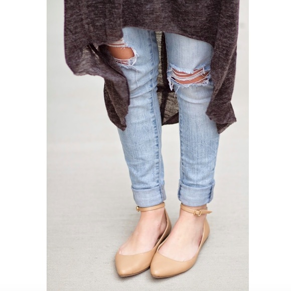 SOLD-F21 CAMEL pointed ankle strap flats.