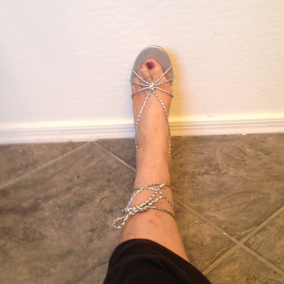 Lace-Up Silver Wedges - Picture 2 of 4