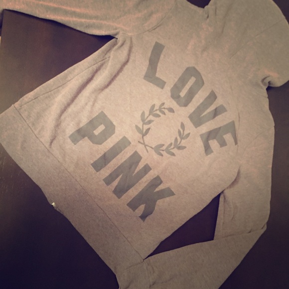PINK gray zip up hoodie.