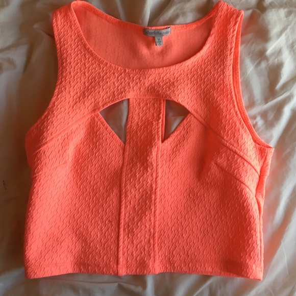 Bright coral crop top w/ cut outs