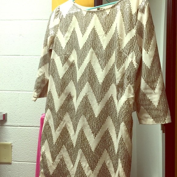 Off-white and silver sequined chevron long sleeve