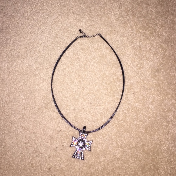 Black rhinestone cross necklace