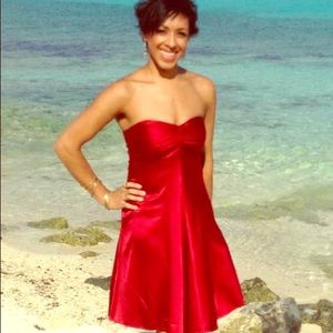 Express Strapless Maroon satin formal dress