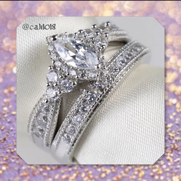 New 1CT Marquis Wedding Ring Set White Ring Set - Picture 2 of 5