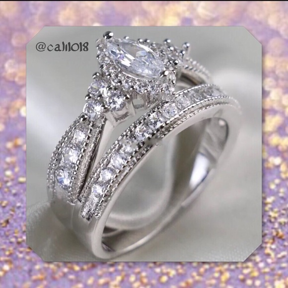 New 1CT Marquis Wedding Ring Set White Ring Set - Picture 3 of 5