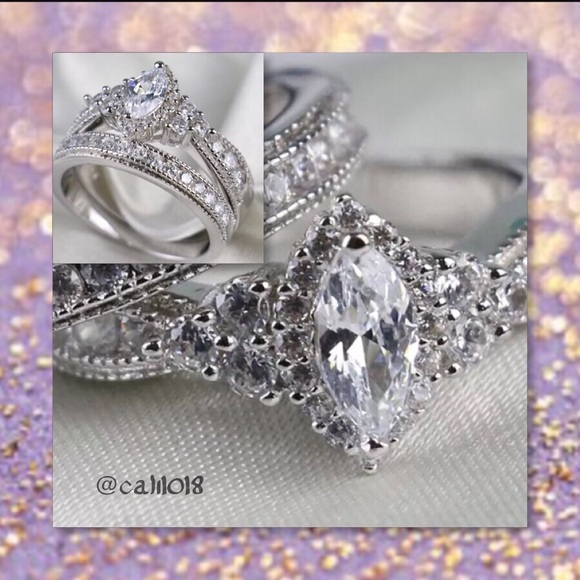 New 1CT Marquis Wedding Ring Set White Ring Set - Picture 4 of 5