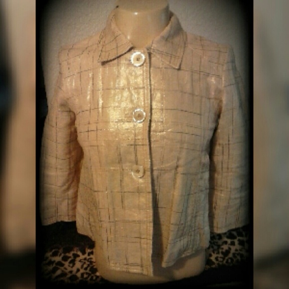 600 West Gold Mettalic 3 Button Linen jacket sz 6