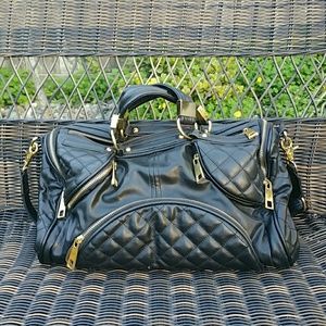 Black fake leather purse with strap