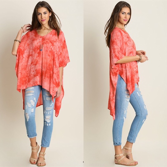 Tie Dye High Low Tunic- CORAL or BLUE - Picture 2 of 3