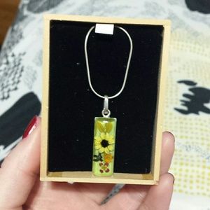 Sterling Silver Necklace with Real Flowers