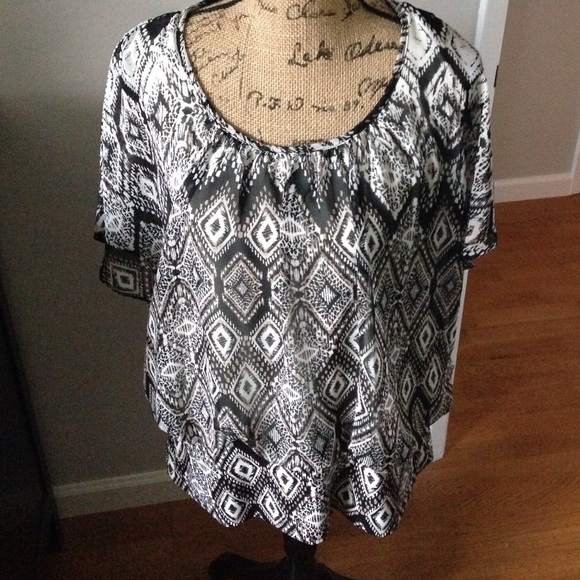 Black and white flowing blouse