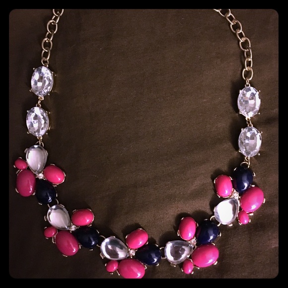 Navy/Pink Jewled statement necklace