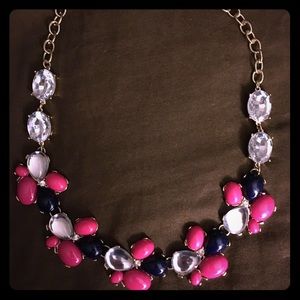 Navy/Pink Jewled statement necklace