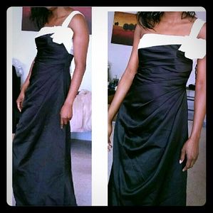 David's Bridal one shoulder dress with fan detail