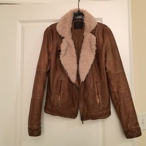Zara Brown leather jacket with faux fur