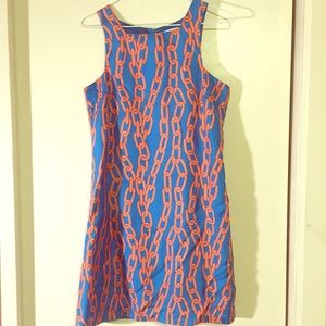Julie Brown Bright Blue & Orange Chain Shift Dress