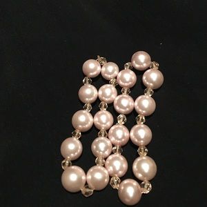 Two pale pink pearl and crystal bracelets