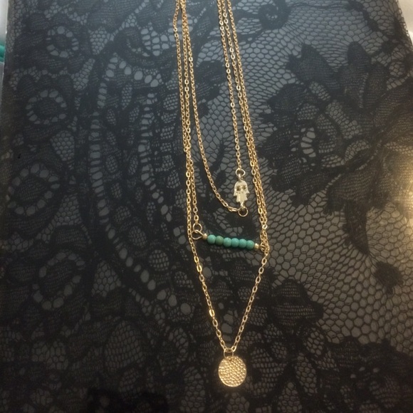 Turquoise and gold Hamsa Necklace - Picture 2 of 3