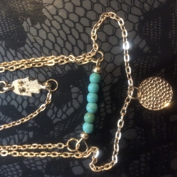 Turquoise and gold Hamsa Necklace - Picture 3 of 3